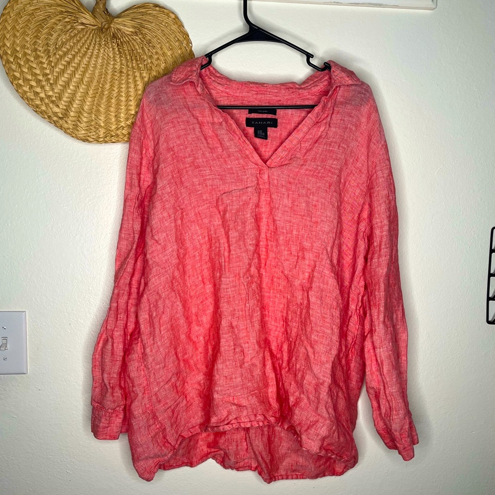 Tahari 100% linen blouse